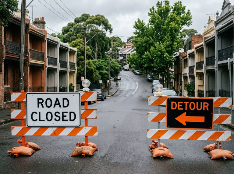 magnific AI generated image signage road closed and detour inner west sydney street victorian buildings