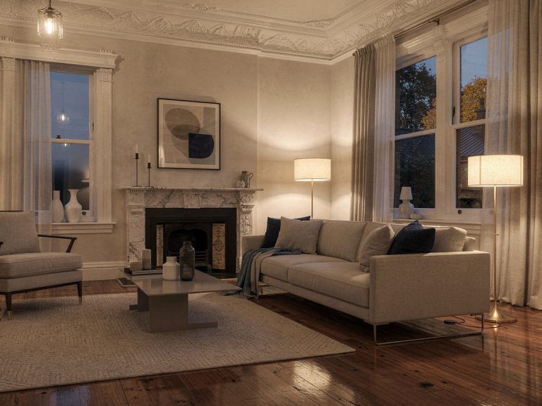 heritage Victorian house interior in Sydney Inner West suburbs. Zen, high end classy furniture and design. Neutral colours with splashes of bright colours (3)